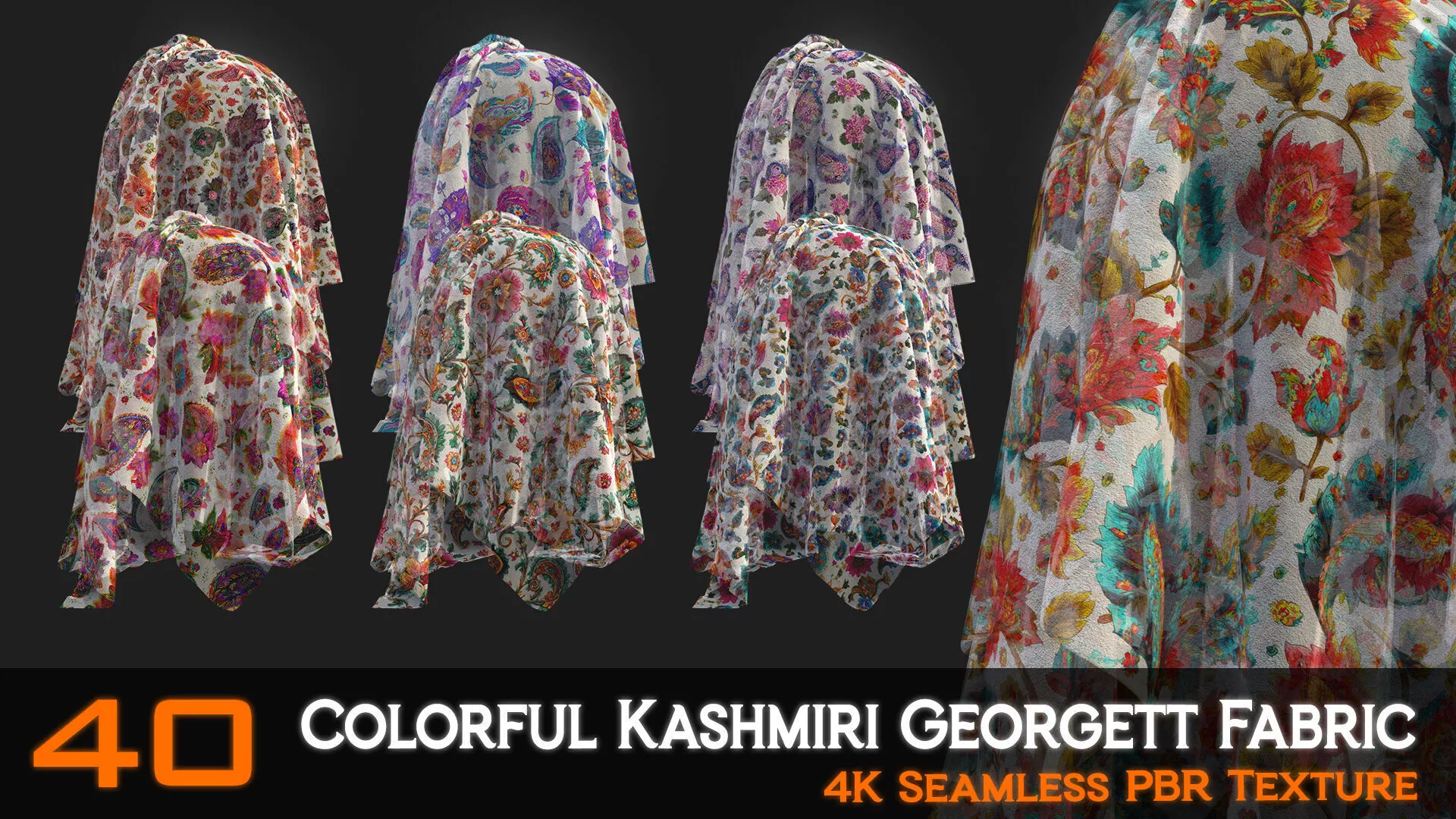 40 Colorful Kashmiri Georgette Fabric Texture