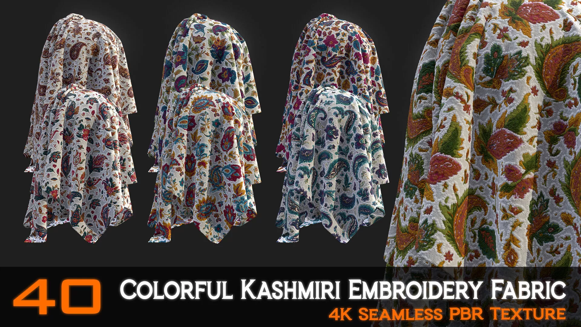 40 Colorful Kashmiri Embroidery Fabric Texture