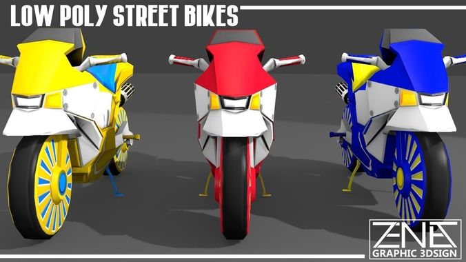 Low-Poly Motorcycle Street Bikes Game Ready Mobile App Friendly Low-poly 3D model