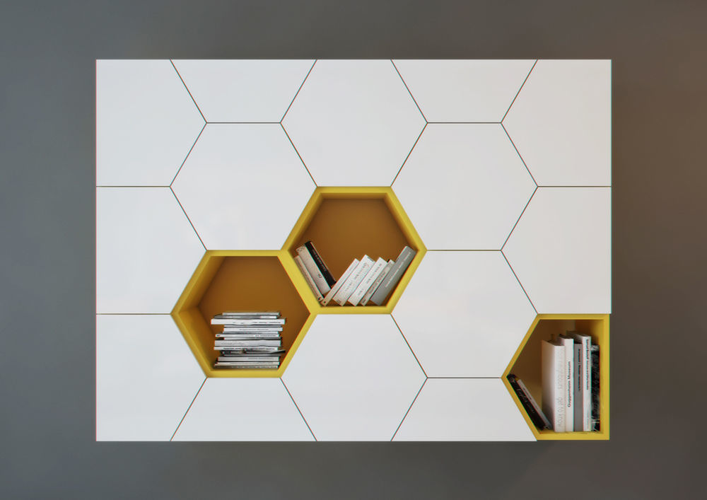 The contemporary  bookcase with hexagonal doors 3D model_1