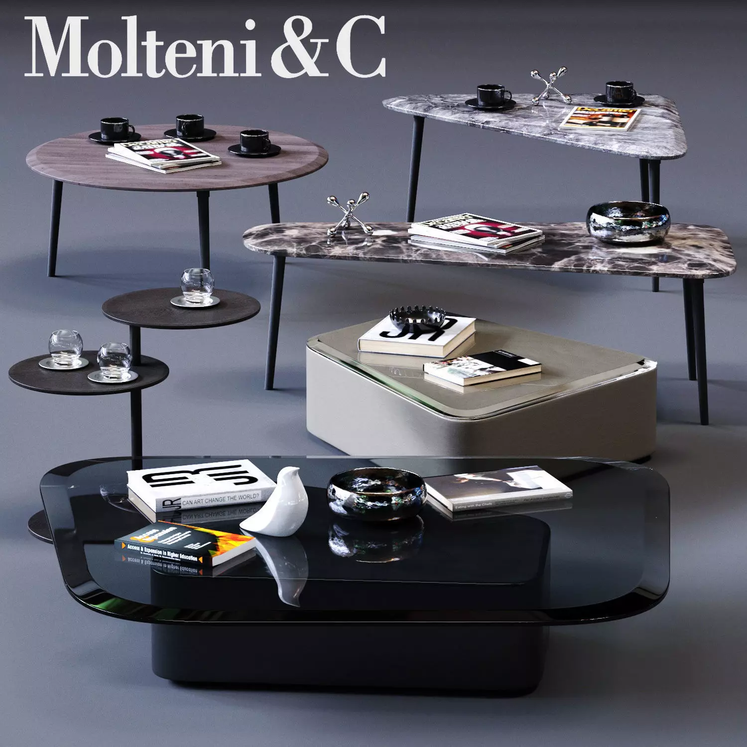 MolteniC Coffee Table Set Low-poly 3D model_0