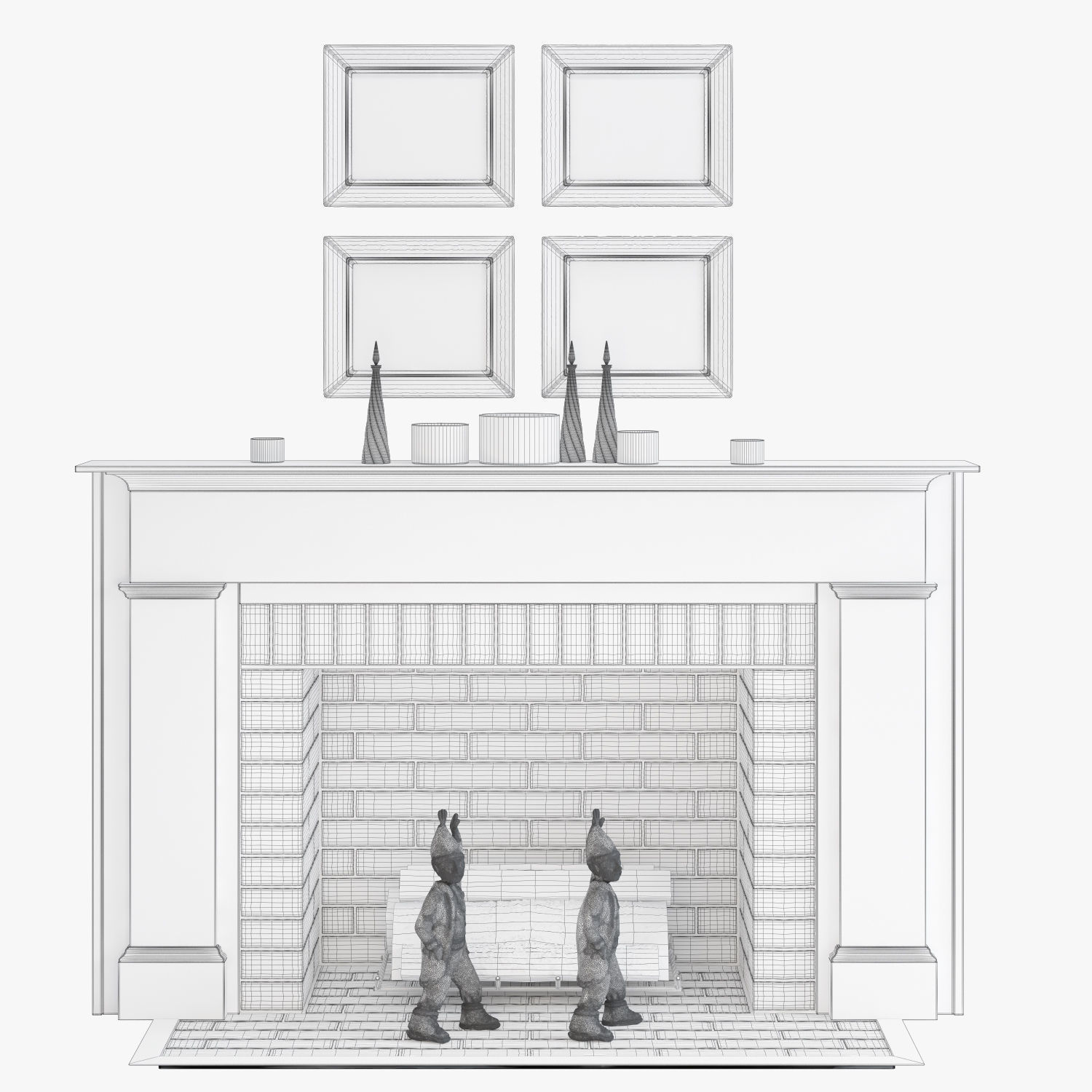 Fireplace set 1 mantel with two teddy bears 3D model_5