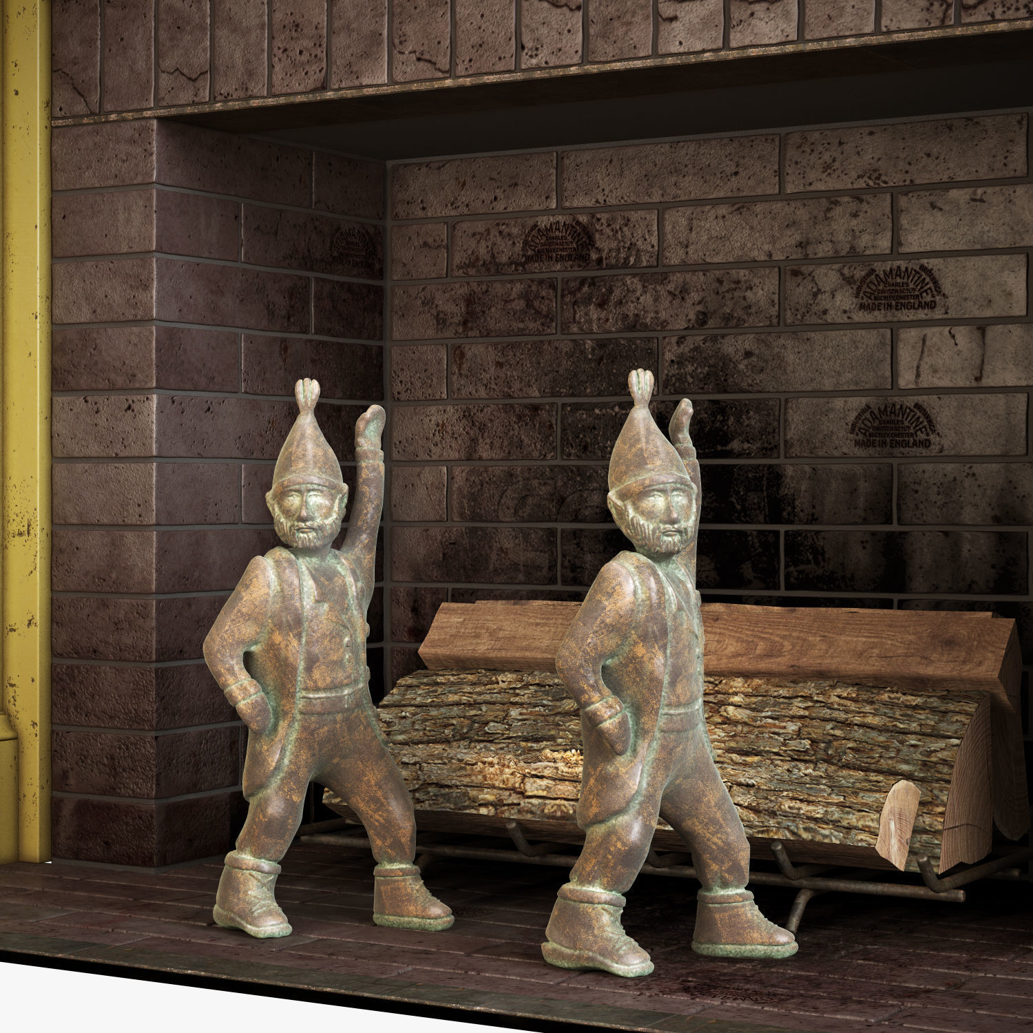 Fireplace set 1 mantel with two teddy bears 3D model_3