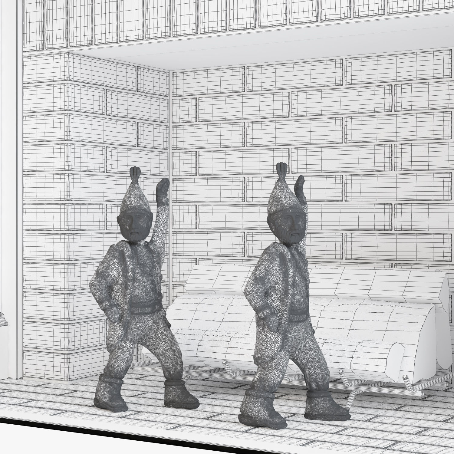 Fireplace set 1 mantel with two teddy bears 3D model_8