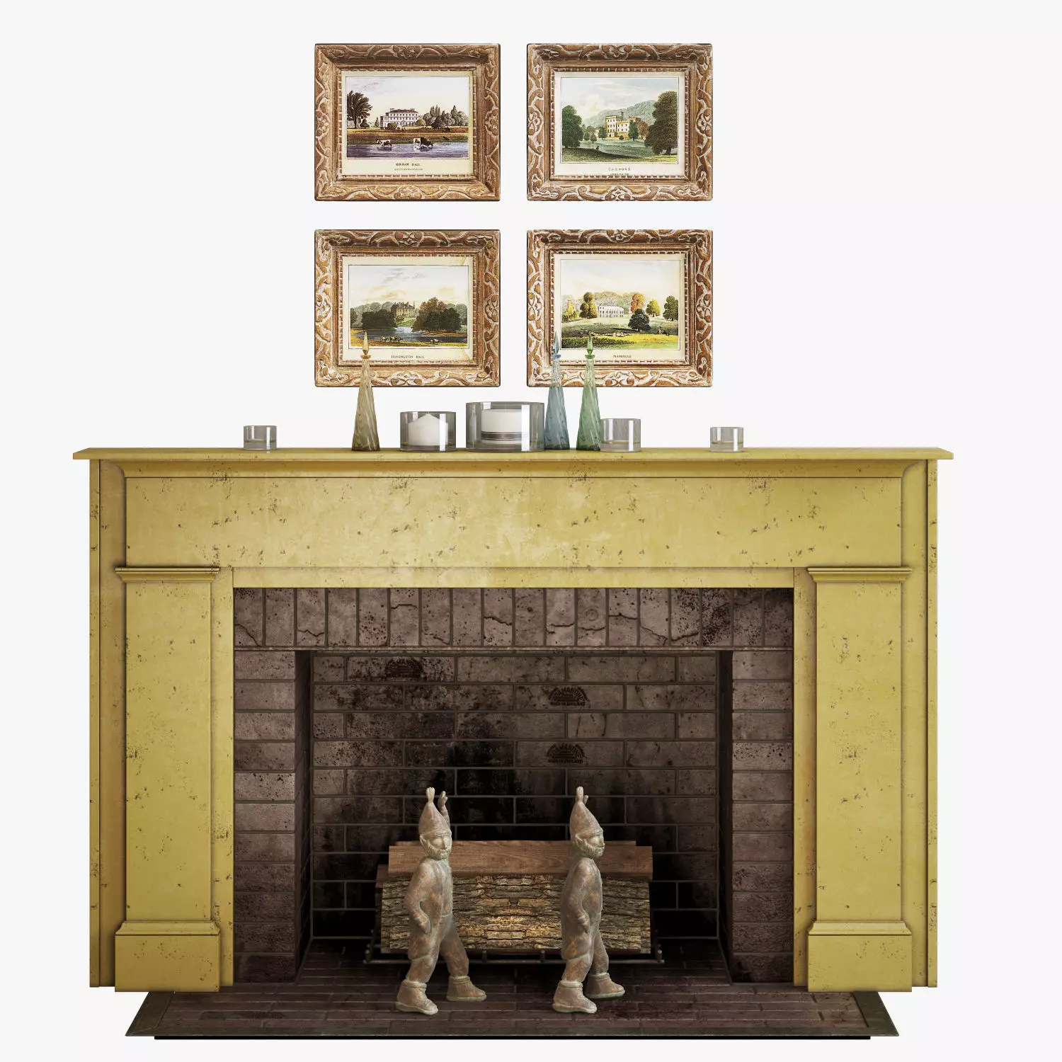 Fireplace set 1 mantel with two teddy bears 3D model_0