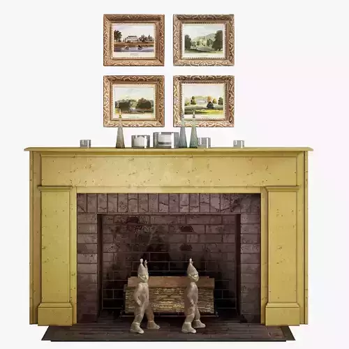 Fireplace set 1 mantel with two teddy bears