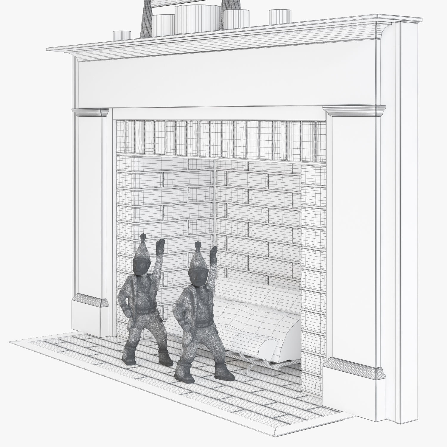 Fireplace set 1 mantel with two teddy bears 3D model_7