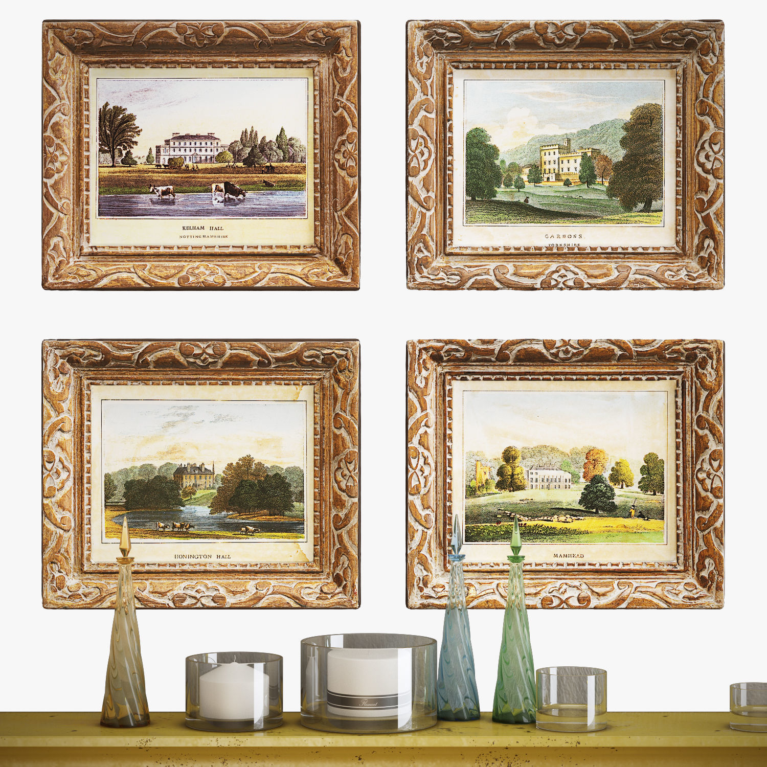 Fireplace set 1 mantel with two teddy bears 3D model_4