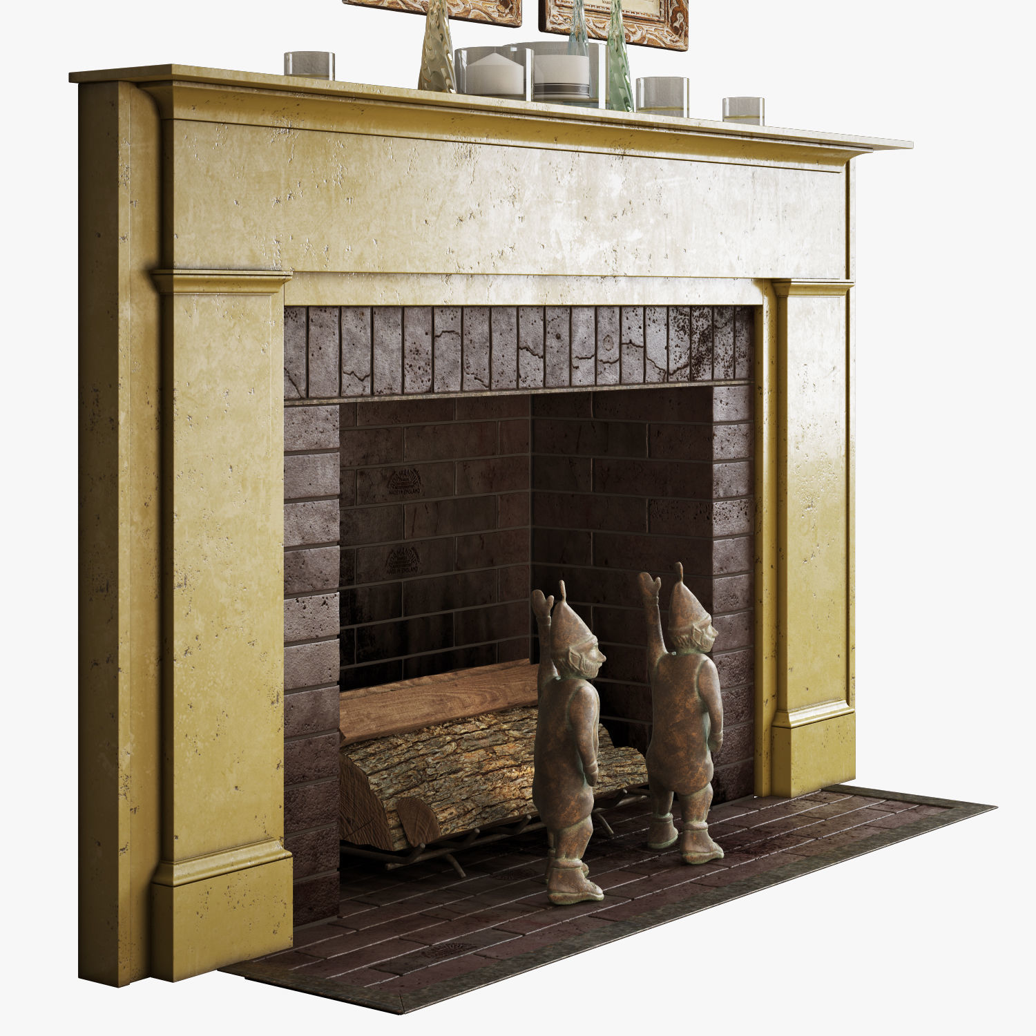 Fireplace set 1 mantel with two teddy bears 3D model_1