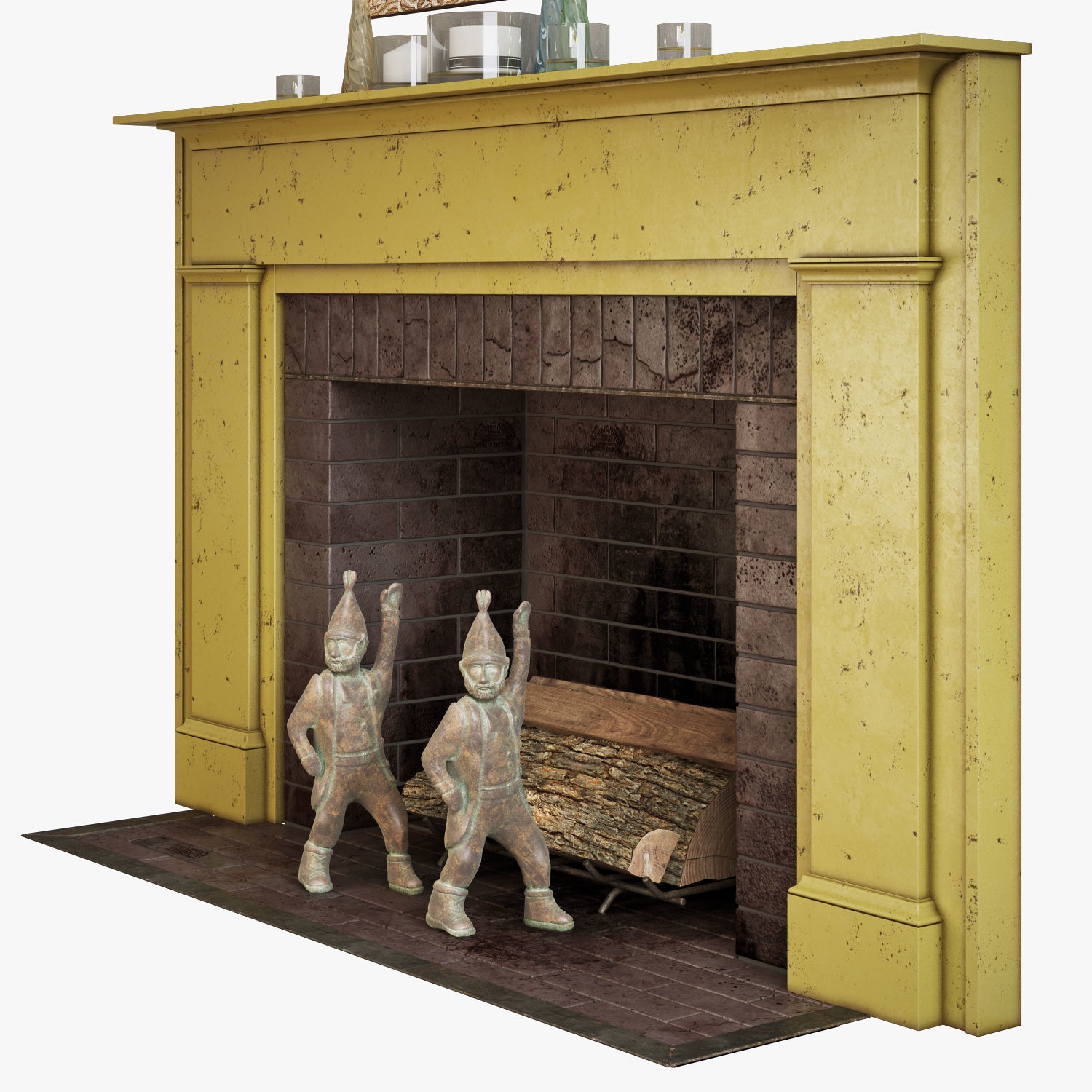Fireplace set 1 mantel with two teddy bears 3D model_2