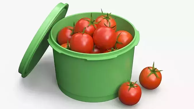 Fresh Cherry Tomatoes in Plastic Container 3D model