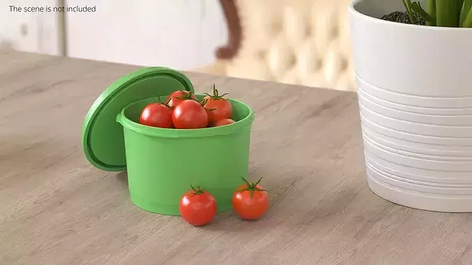 Fresh Cherry Tomatoes in Plastic Container 3D model 2