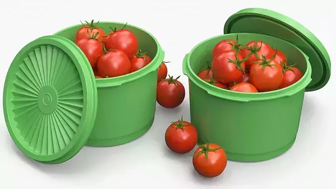 Fresh Cherry Tomatoes in Plastic Container 3D model 3