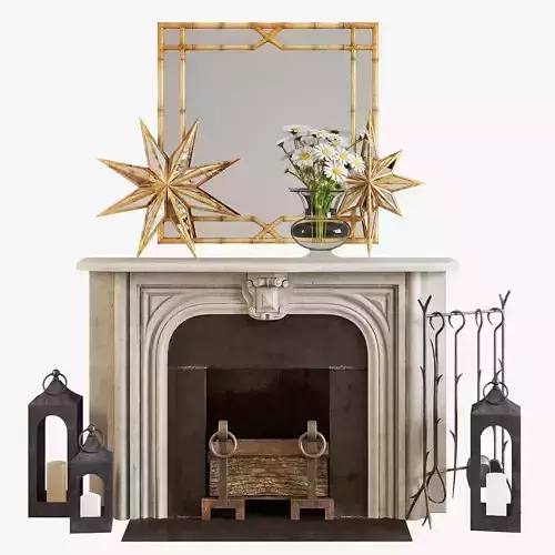 Fireplace set 2 with mirror and candlesticks