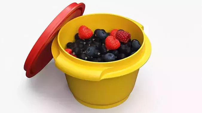 Fresh Mixed Berries in Plastic Container 3D model