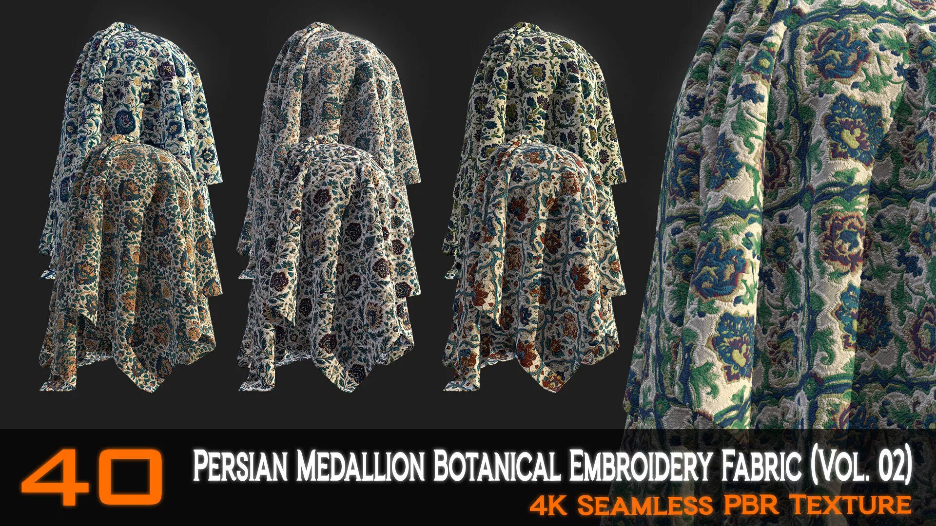 40 Persian Medallion Botanical Embroidery Fabric Vol 02 Texture