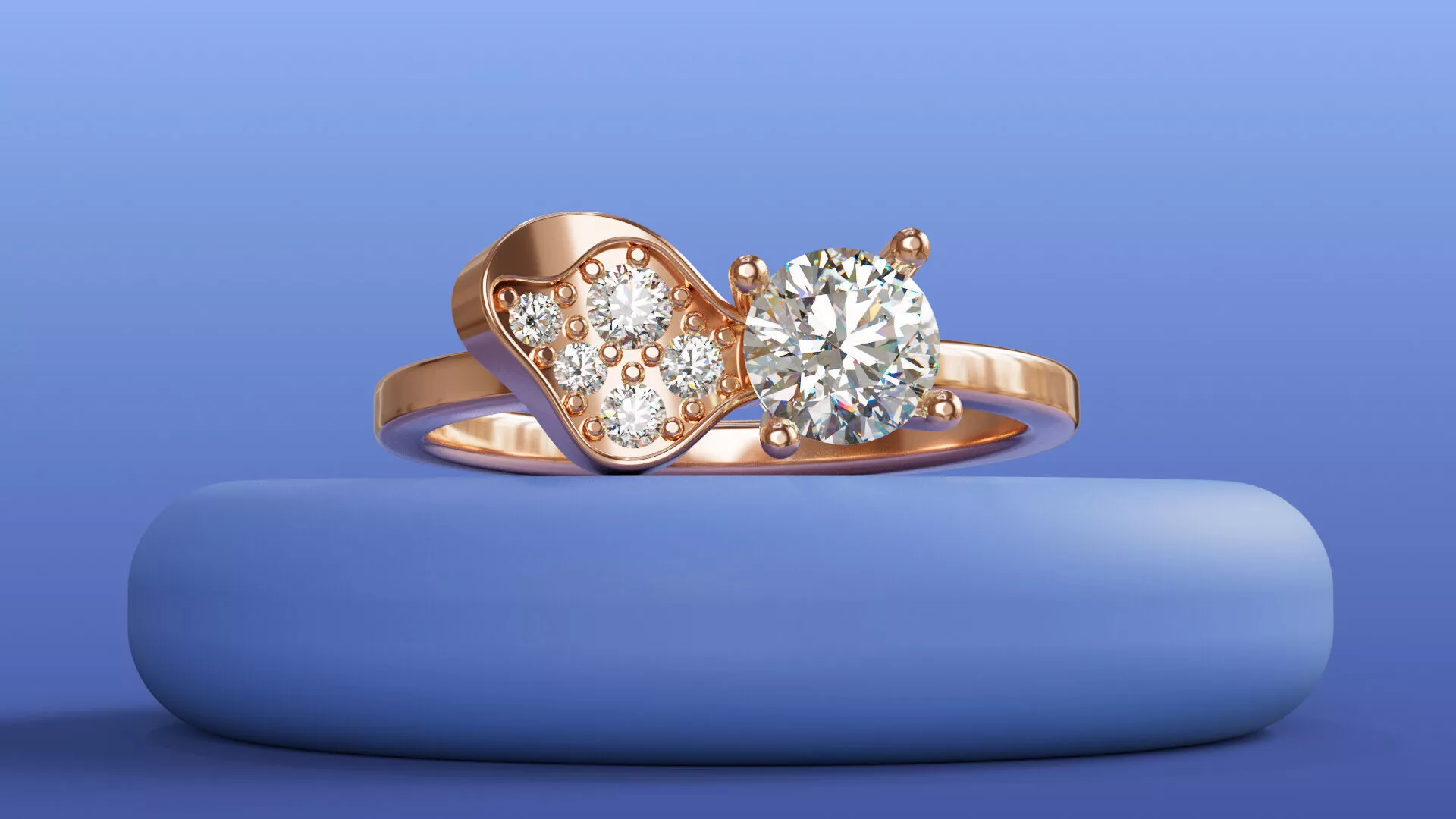 Diamonds Petals Bypass Flower Engagement Ring Design 3D print model