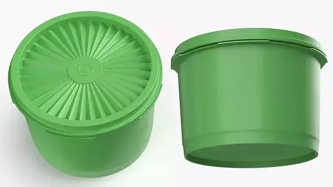 Vintage Food Storage Bowl Green 3D model 5