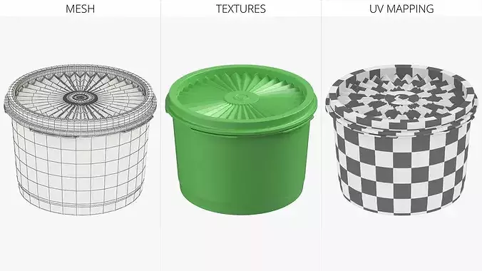 Vintage Food Storage Bowl Green 3D model 6