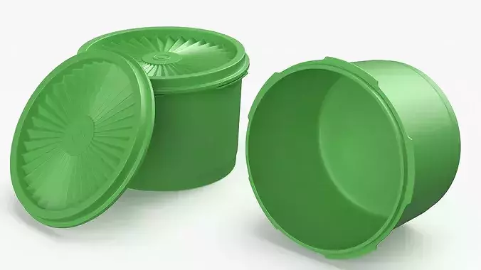 Vintage Food Storage Bowl Green 3D model 4