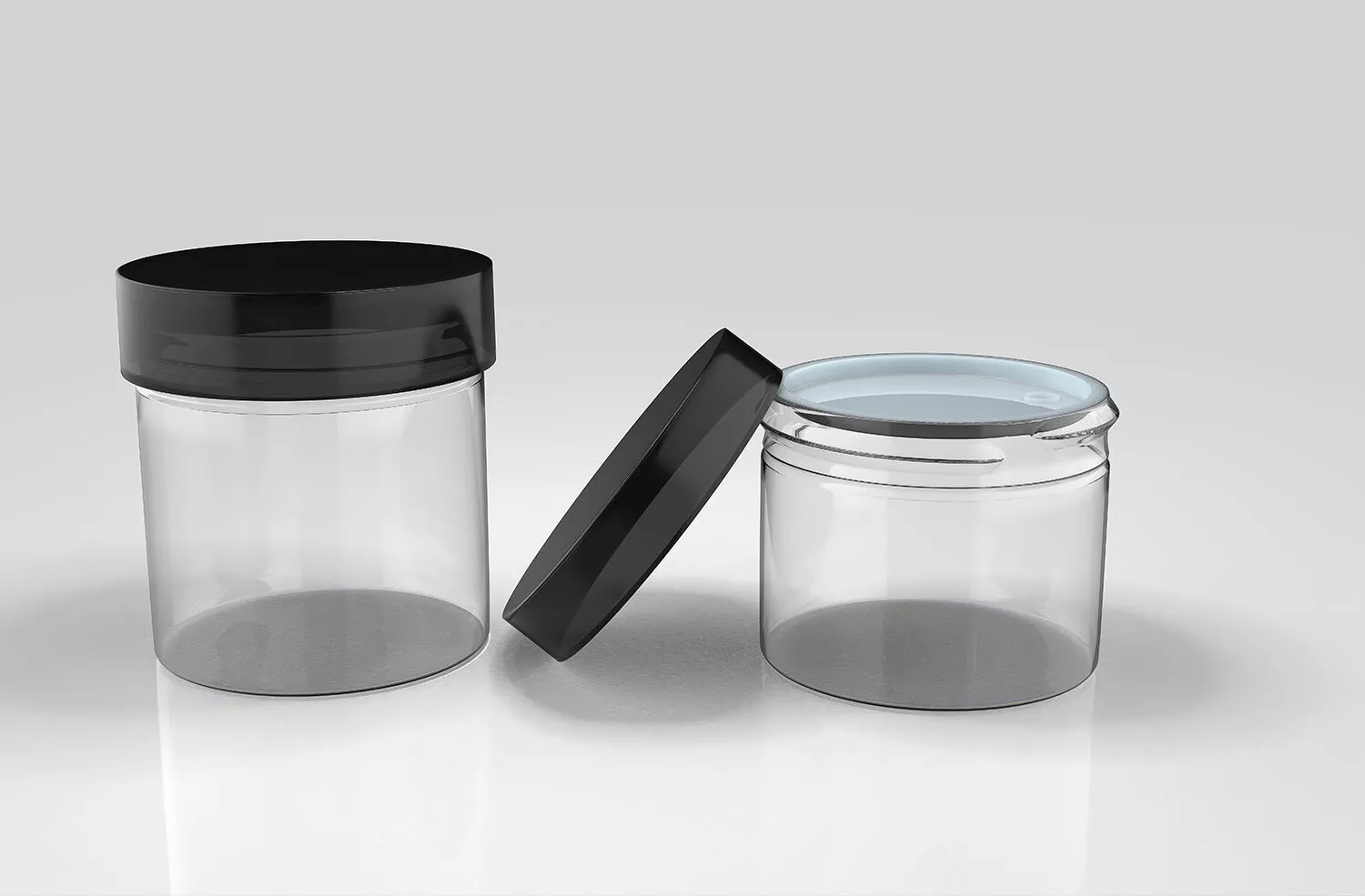 Cosmetic Jar Mockup Set - Open and Closed Clear Glass Pots 3D model