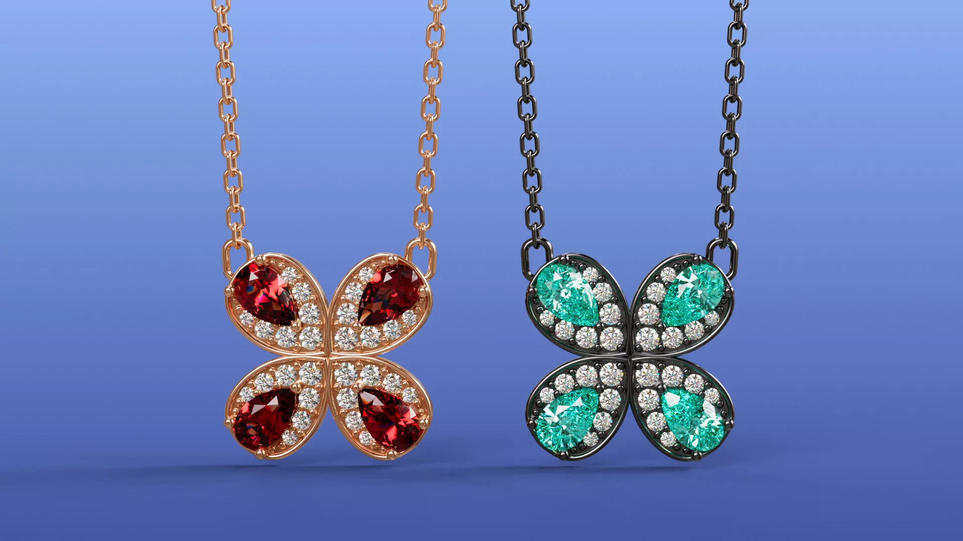 Four Petals Diamond Clover Pendant Necklace Four-Leaf Flower 3D print model