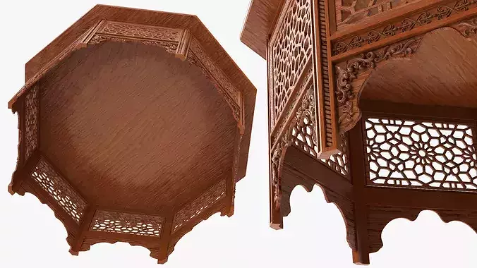 Moroccan Accent Table with Solid Top and Carved Base 3D model 5