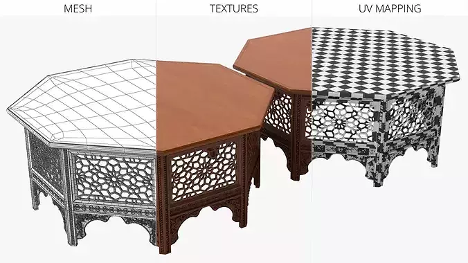 Moroccan Accent Table with Solid Top and Carved Base 3D model 7