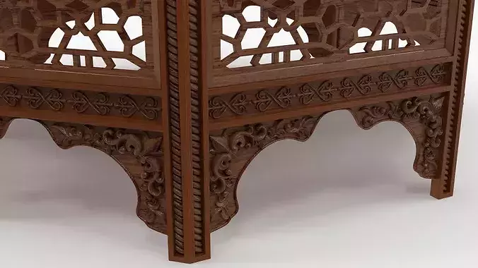 Moroccan Accent Table with Solid Top and Carved Base 3D model 6