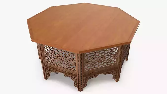 Moroccan Accent Table with Solid Top and Carved Base 3D model