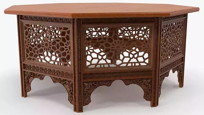 Moroccan Accent Table with Solid Top and Carved Base 3D model 3