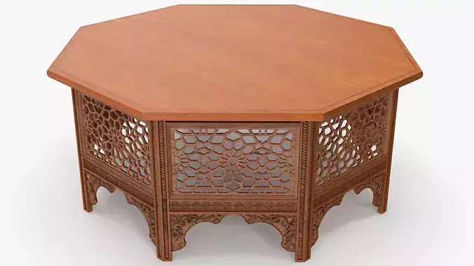 Moroccan Accent Table with Solid Top and Carved Base 3D model 4