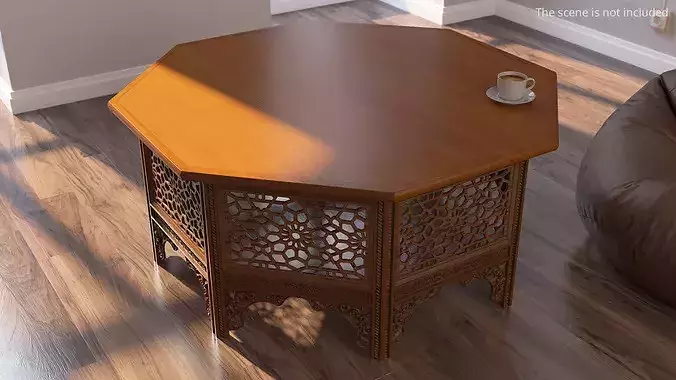 Moroccan Accent Table with Solid Top and Carved Base 3D model 2