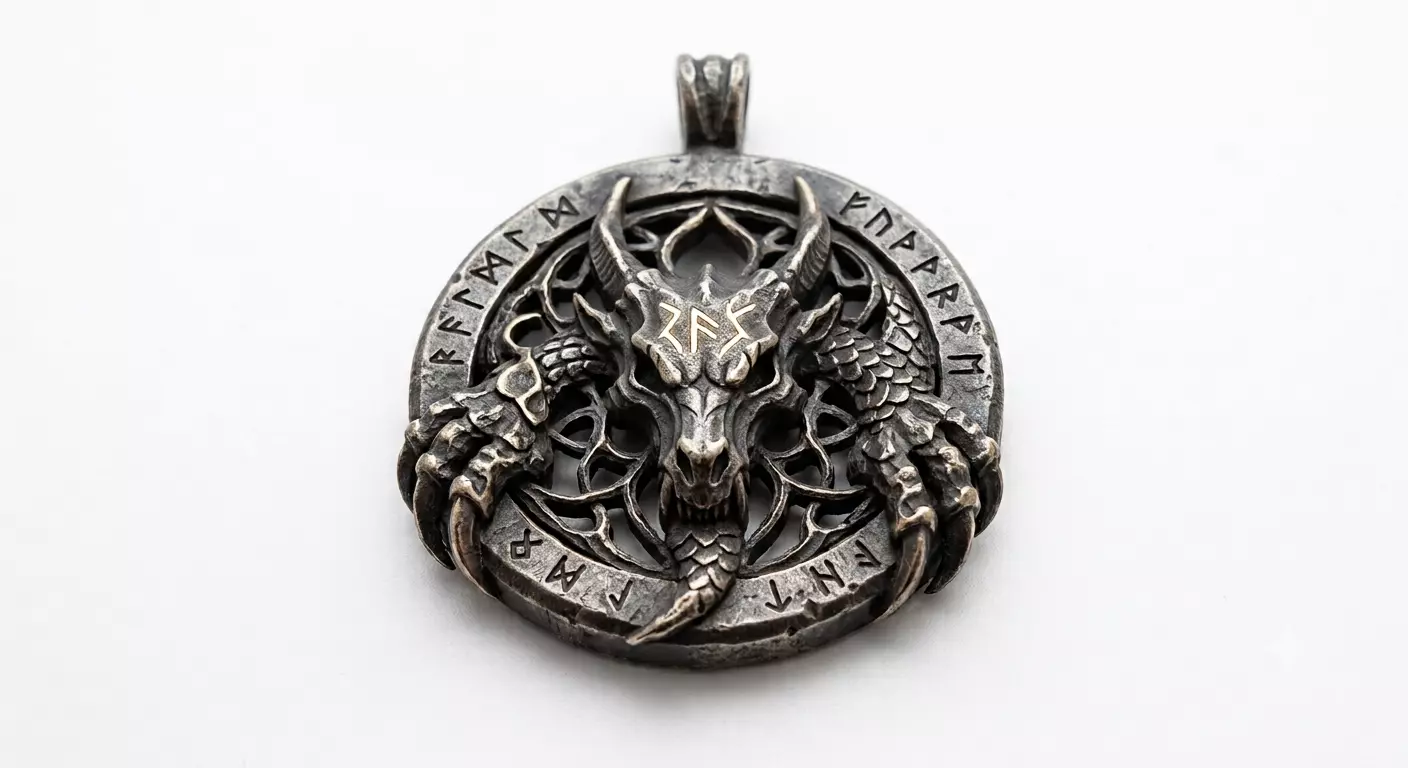 Norse Dragon Pendant 3D Printable Model Runic Amulet 3D print model