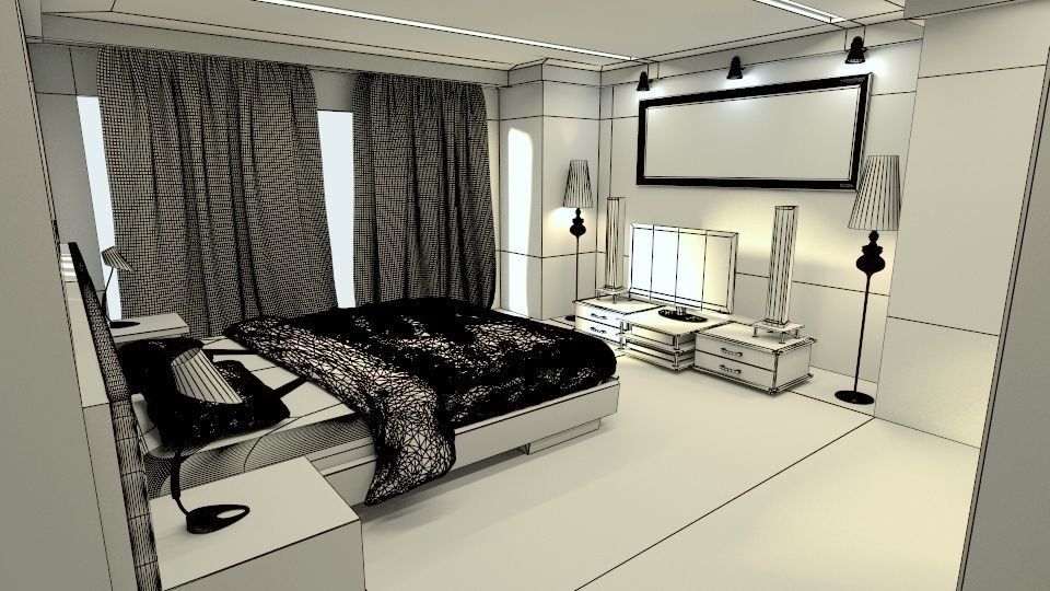 FREE furniture with Bedroom and hall model Low-poly 3D model_2