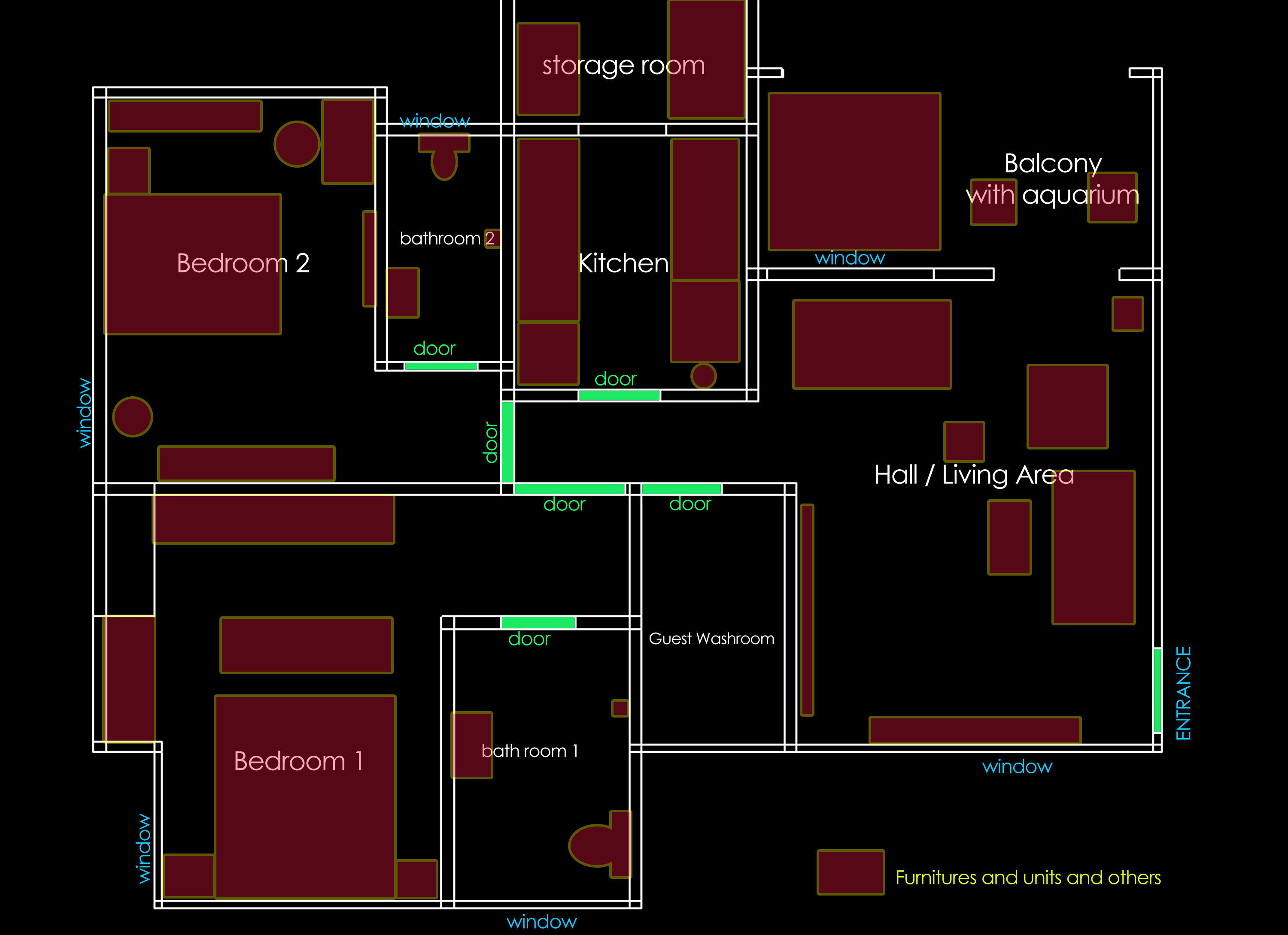 FREE furniture with Bedroom and hall model Low-poly 3D model_3