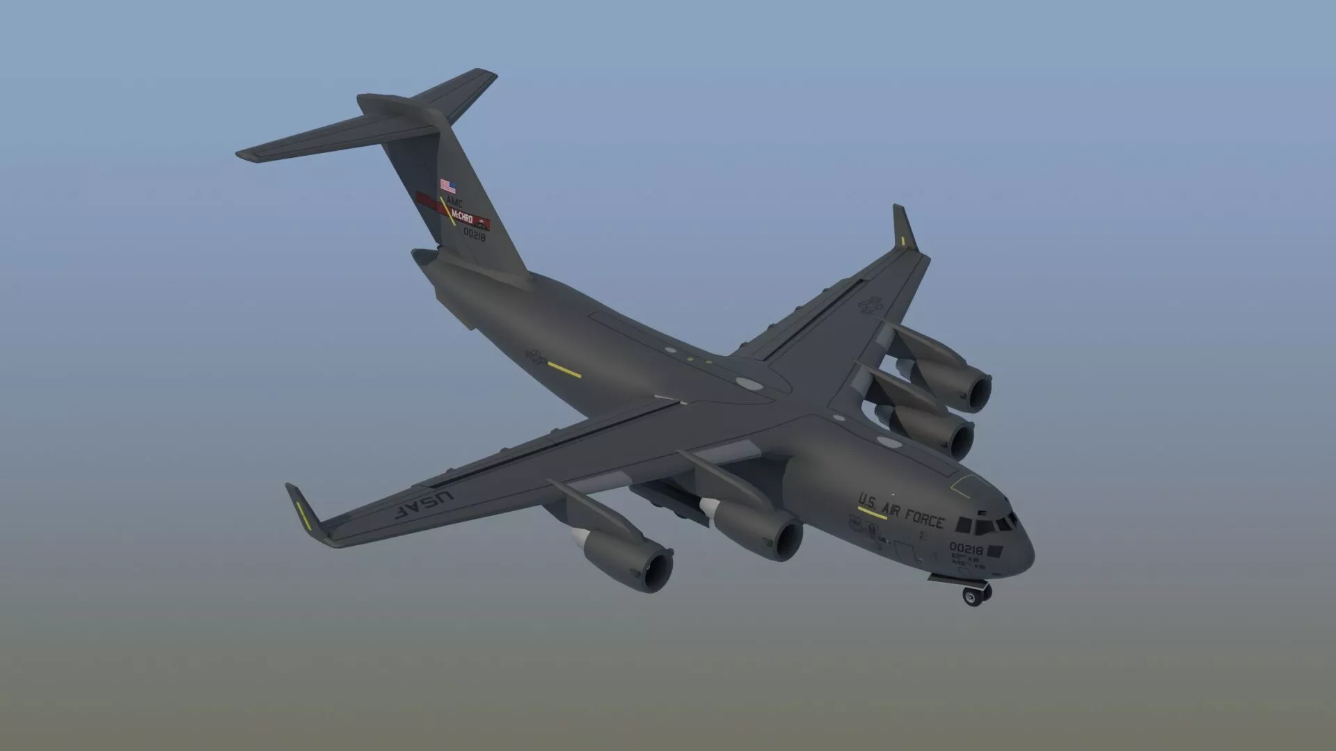 C-17 Globemaster III USAF Military Transport Aircraft Game Ready 3D model