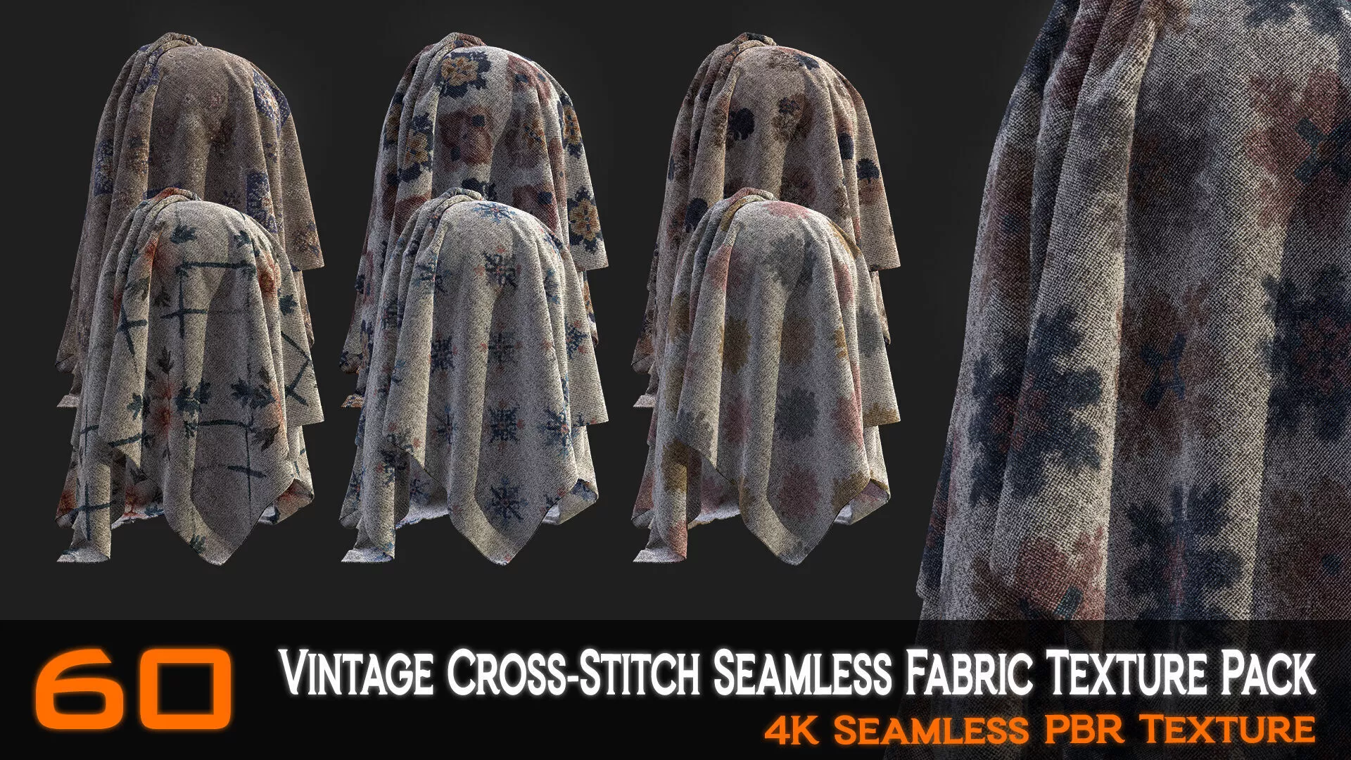 60 Vintage Cross-Stitch Seamless Fabric Texture Pack Texture