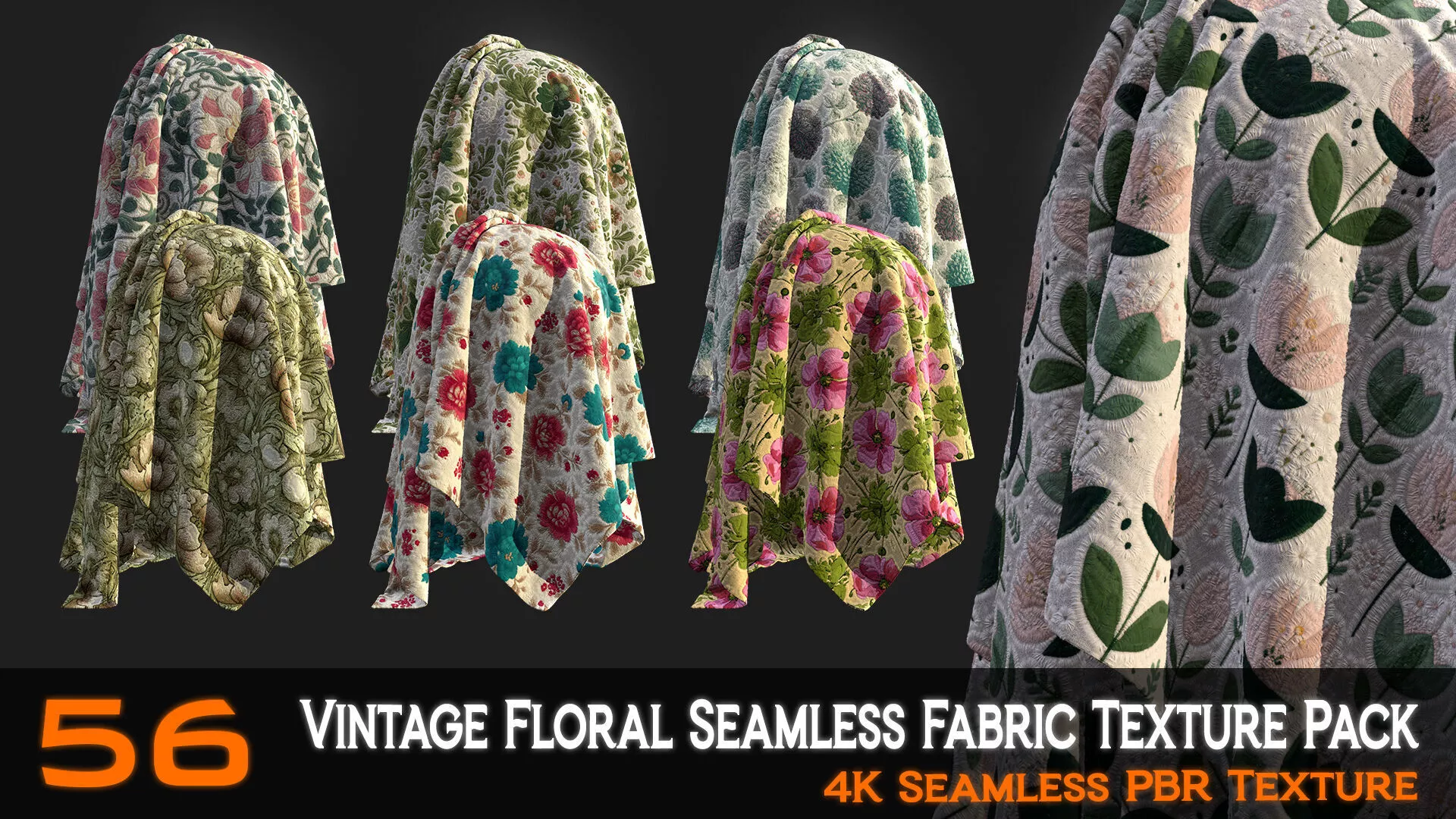 56 Vintage Floral Seamless Fabric Texture Pack Texture