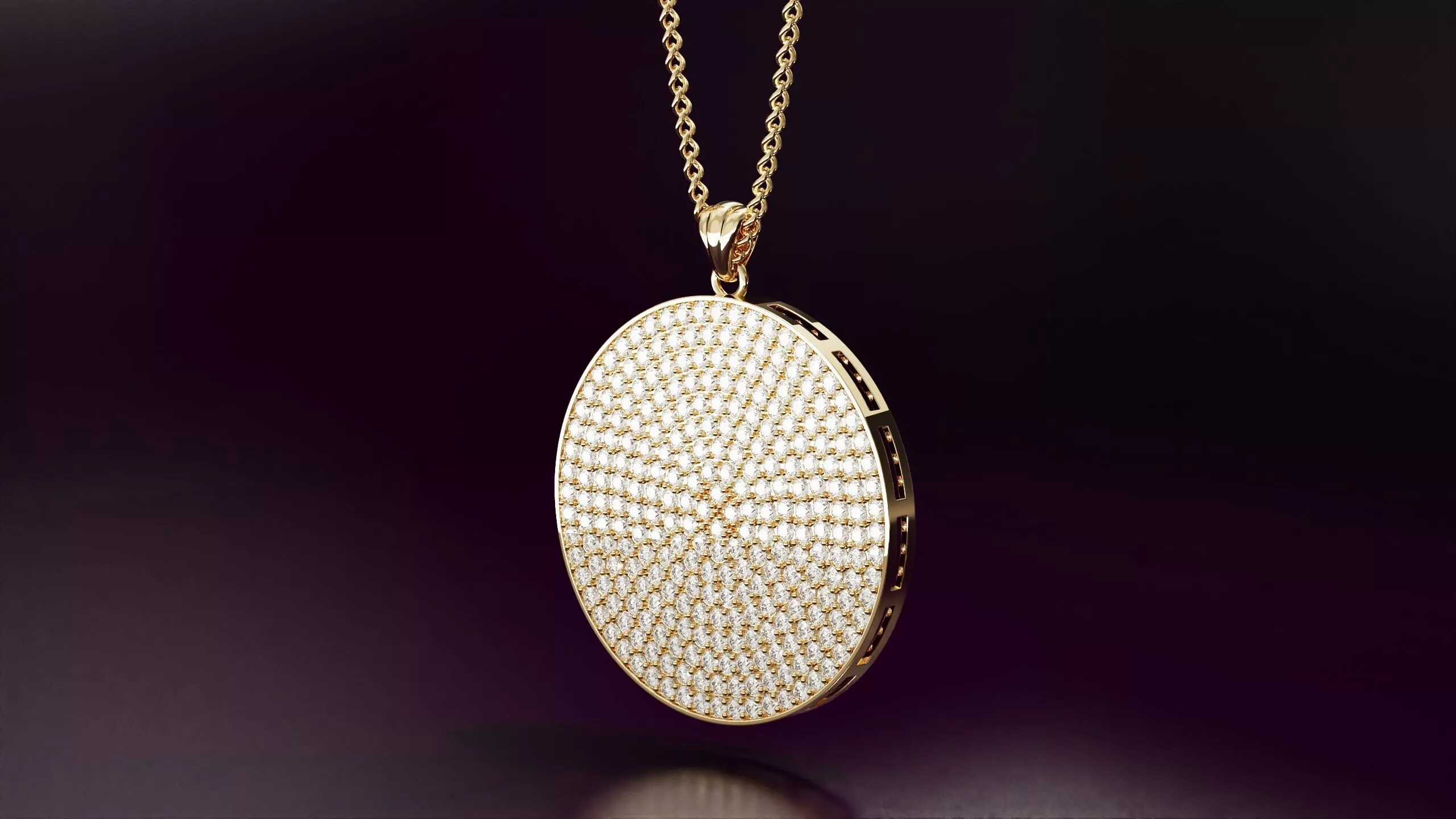 Round pendant with round diamonds N02 40mm 3D print model