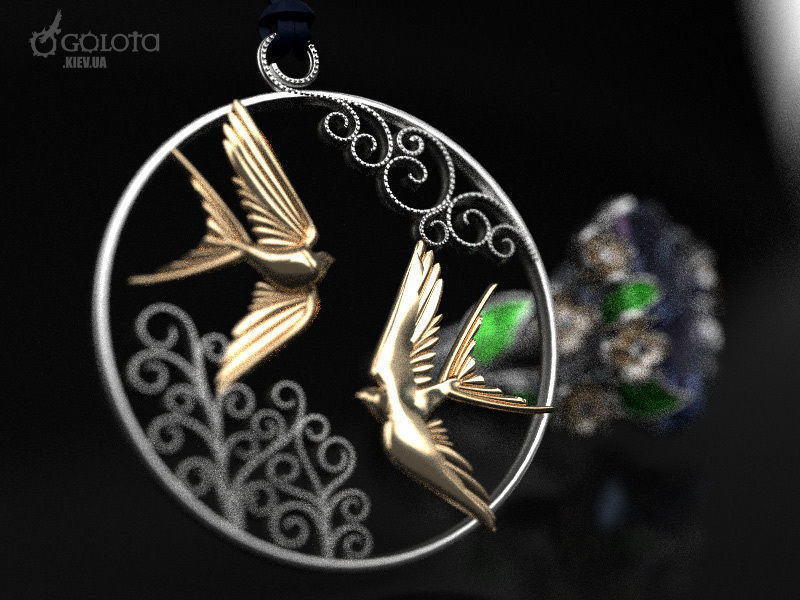 Spring Swallows original pendant 3D print model_4