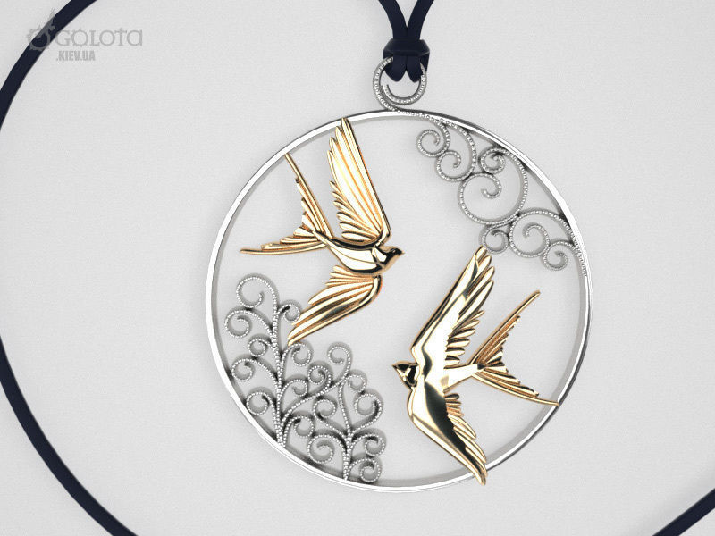 Spring Swallows original pendant 3D print model_2