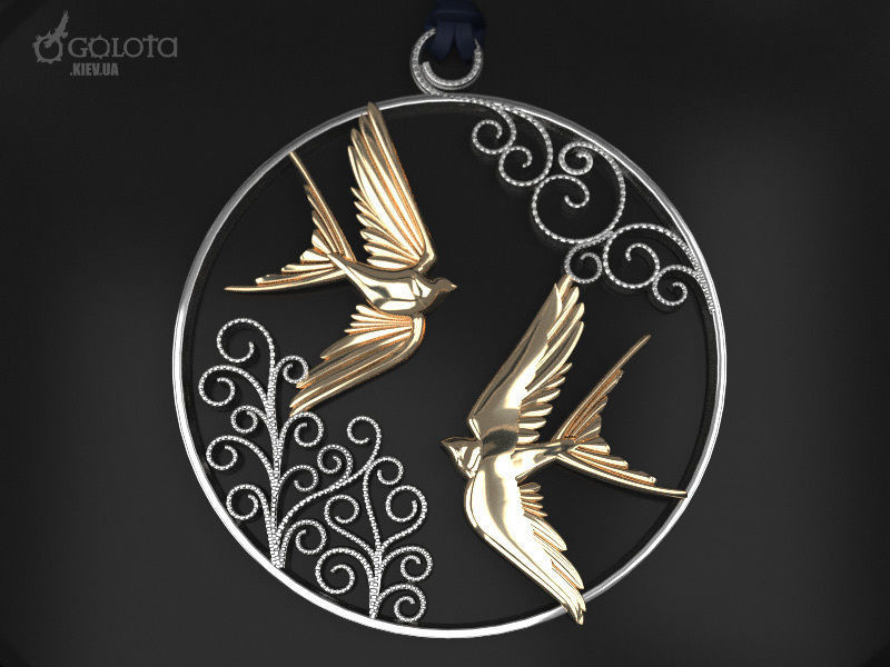 Spring Swallows original pendant 3D print model_3