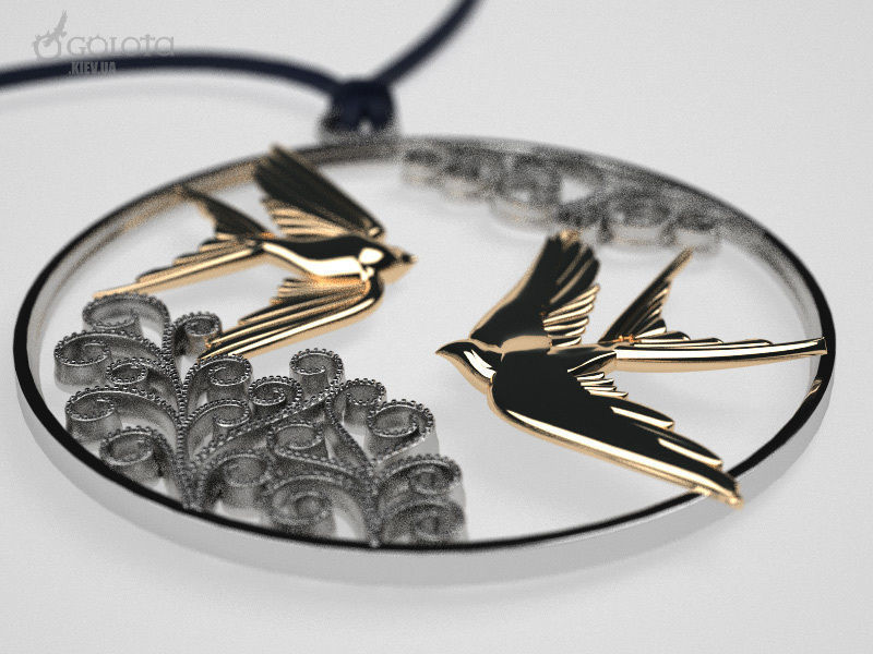 Spring Swallows original pendant 3D print model_1