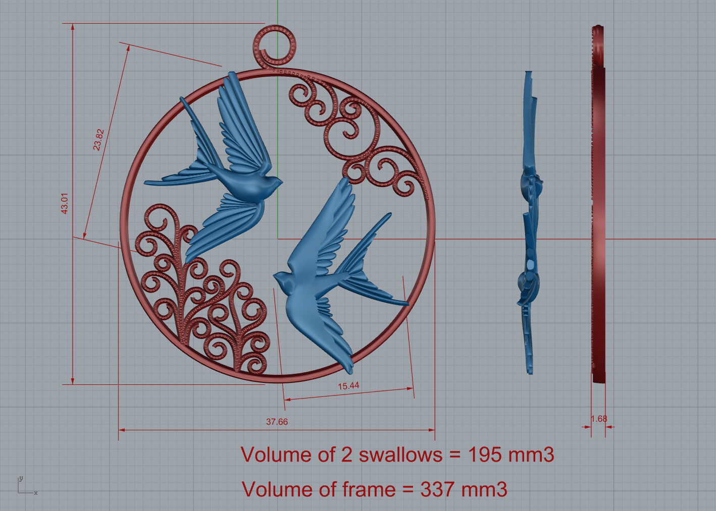 Spring Swallows original pendant 3D print model_5