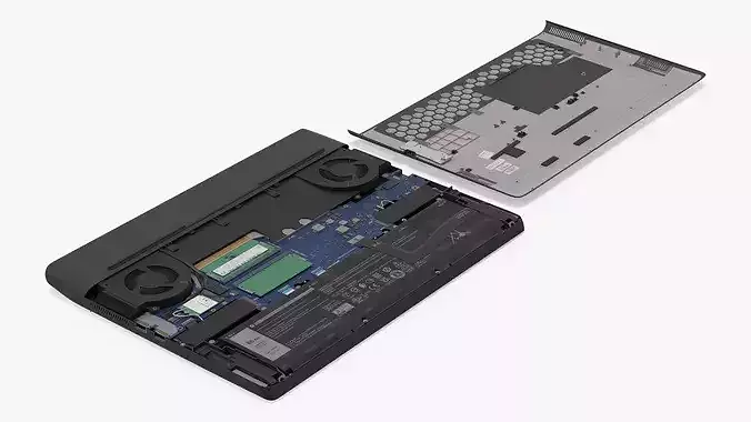 Disassembled High-Performance Laptop with Cooling Fans 3D model 3