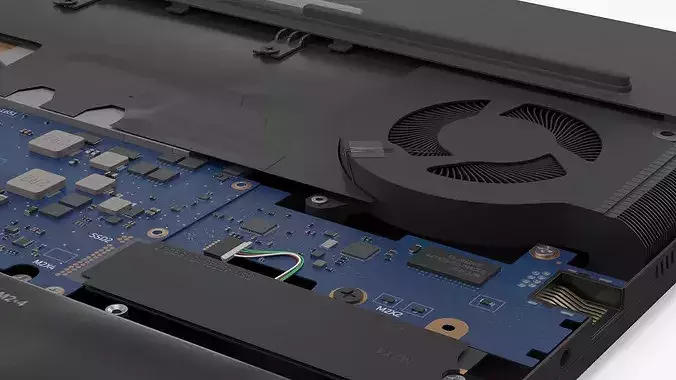 Disassembled High-Performance Laptop with Cooling Fans 3D model 7