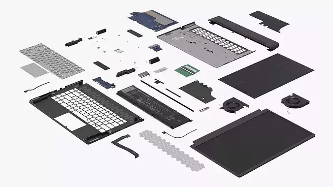 Disassembled High-Performance Laptop with Cooling Fans 3D model