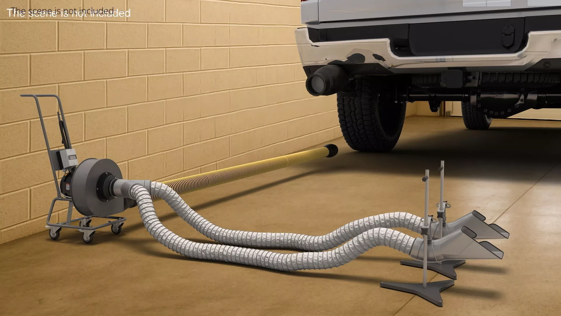 Adjustable Car Exhaust Suction Hose Yellow Rigged for Maya 3D model