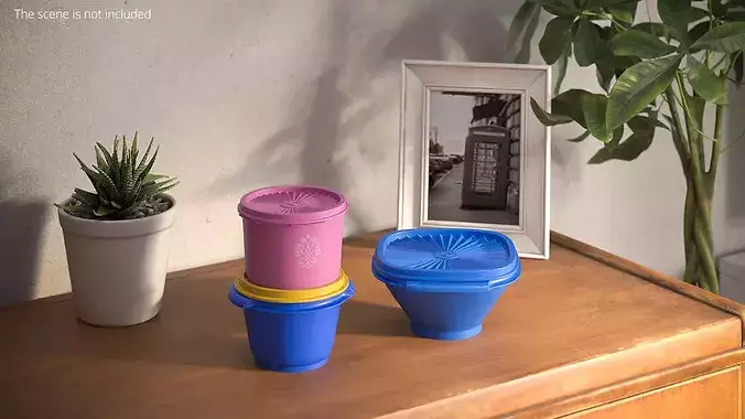 Retro Food Container with Starburst Lid 3D model 2